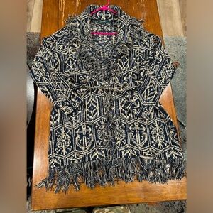 Preowned Lauren Ralph Lauren Shawl Collar Fringe Cardigan Size L